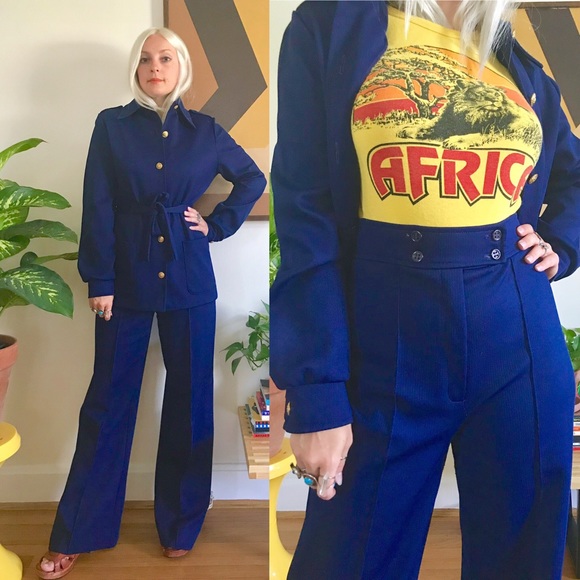 Vintage Pants - Vintage 70s coordinating pat suit 3 piece set M/L